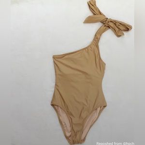 JCrew Pale Mocha Bow-tie one-shoulder one-piece swimsuit